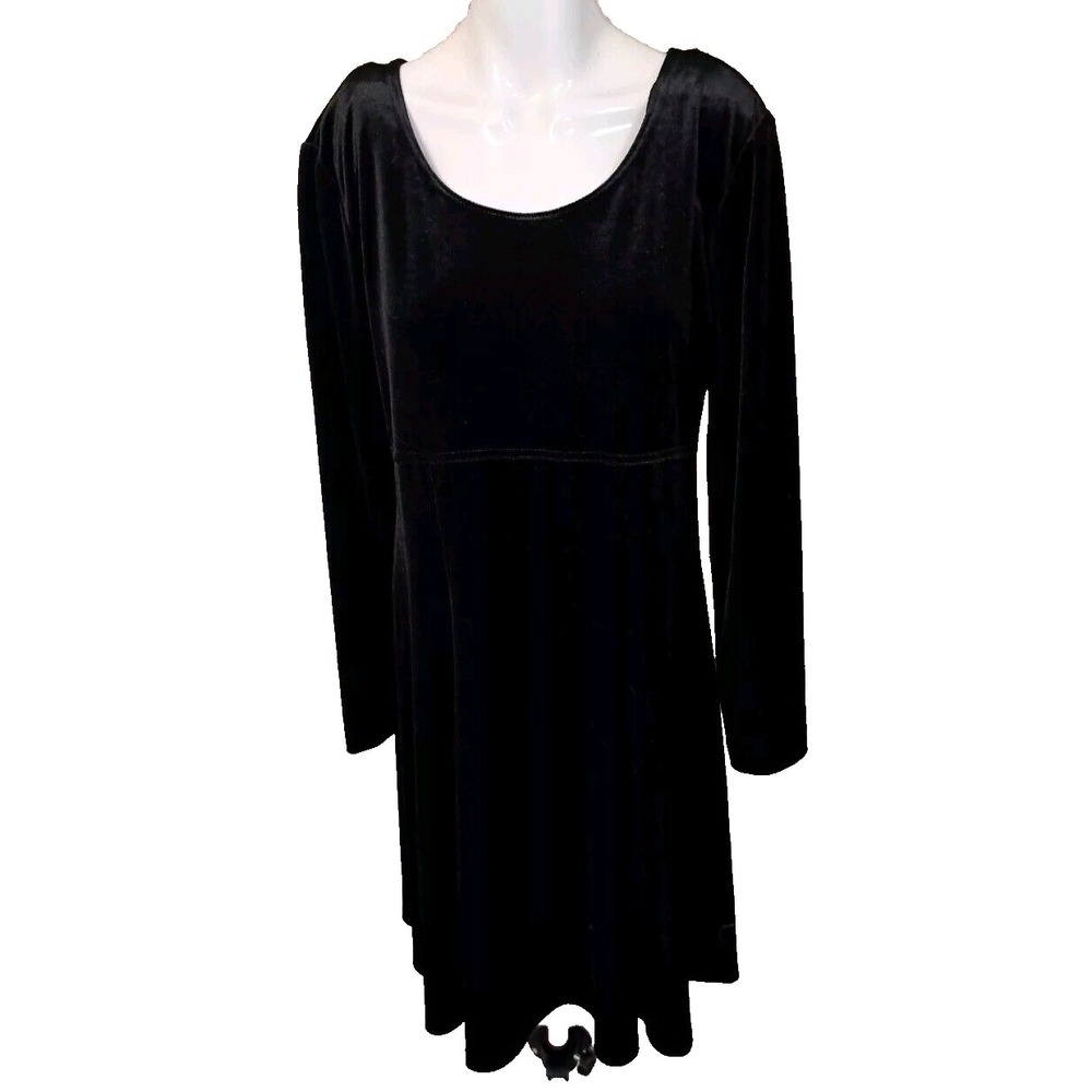 Molly Malloy Sz 14‎ Black Velvet Long Sleeve Pull over Dress Y2K Goth with Scarf